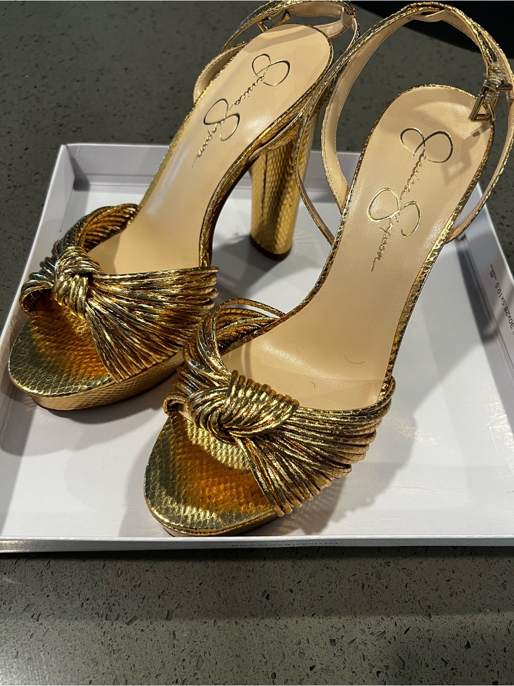 Jessica Simpson Metallic Gold Knotted High Heel Sandals